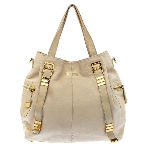 MICHAEL KORS Cream Leather Buckle Side Pocket Shoulder Bag - Picture 4 of 9